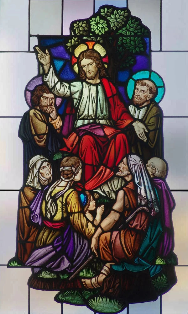 Decorative self adhesive/static cling frosted stained continental  window film can do custom size Crucifixion of Jesus/Christ