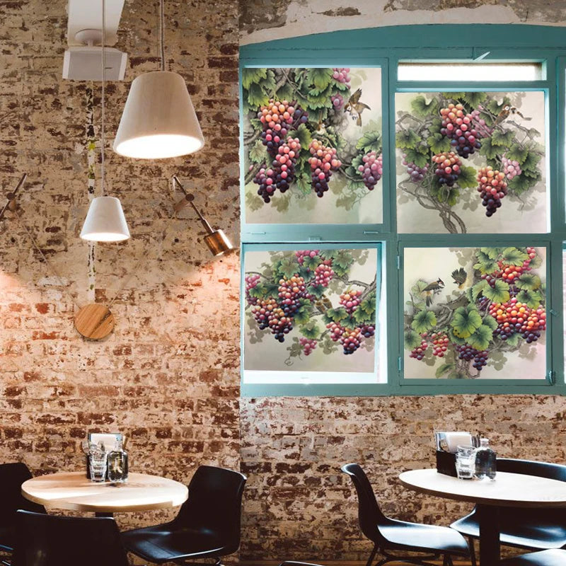 Custom size Glass Films,Frosted Decorative Window Film Grapes Design Static Cling Stained Glass Sticker,Custom fit Size or Shape