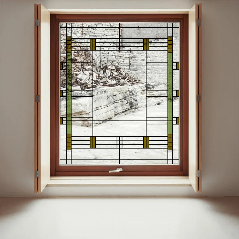 Stained Glass Window Film Transparent Glass Sticker Static Cling Prairie Scottish Style Office Door Anticollision Home Decor