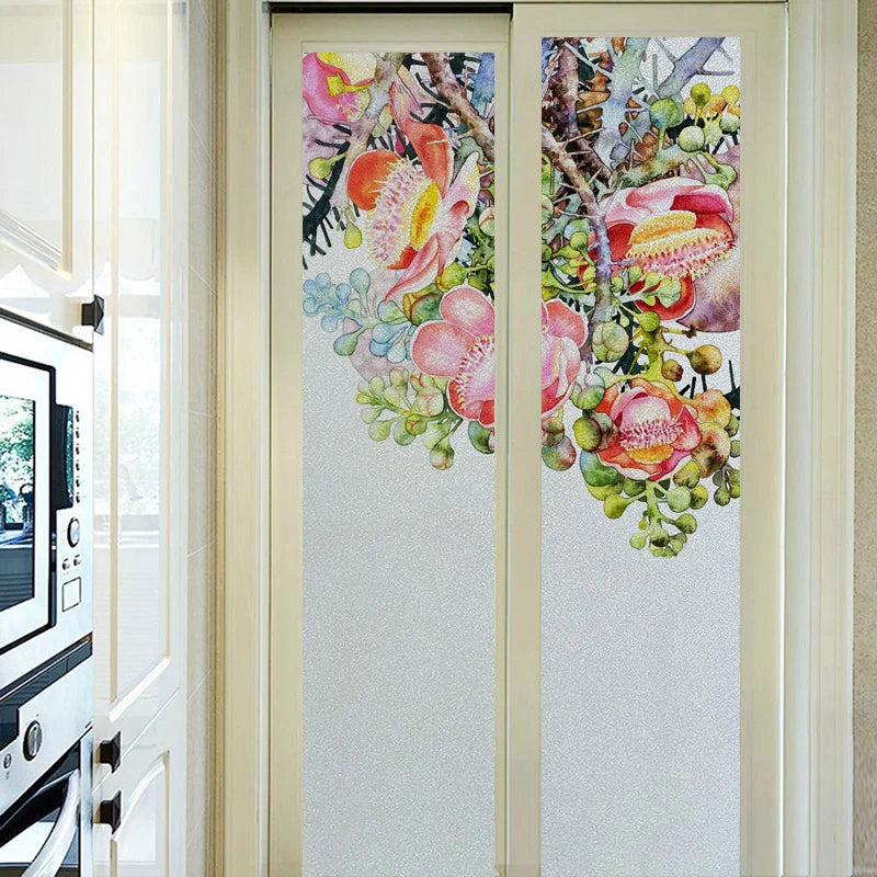 Frosted Stained Glass Window Film, Static Cling, Privacy Films, Flower Door Sticker, Kitchen, Office, Home Decor, Customized