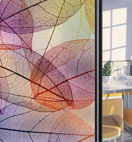 Customized Frosted Stained Glass Window Film, Art Deco Design Leaves,Static Cling, Remove Door Sticker,Home Decor
