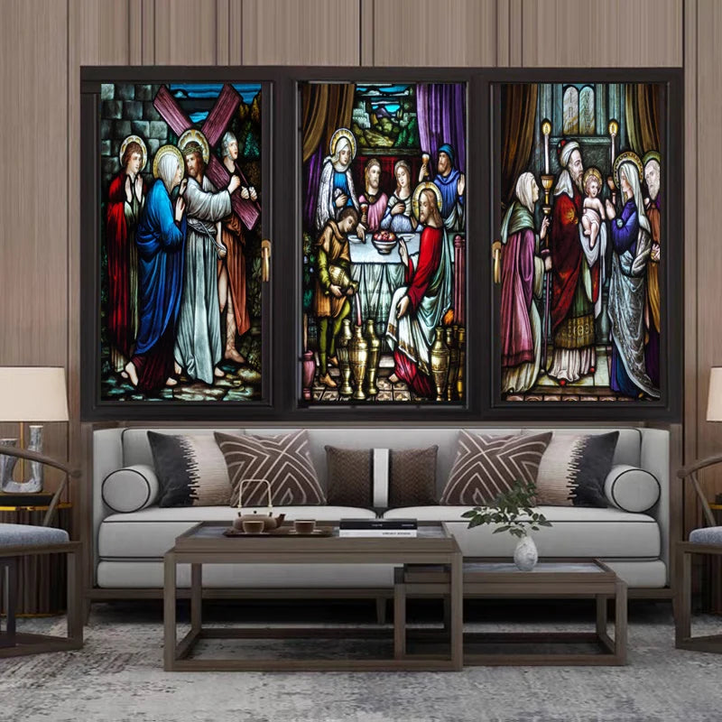 Stained Glass Window Films,Static Cling Frosted Privacy Sticker,Church Jesus Custom Designs,House Worship Home Business Decor