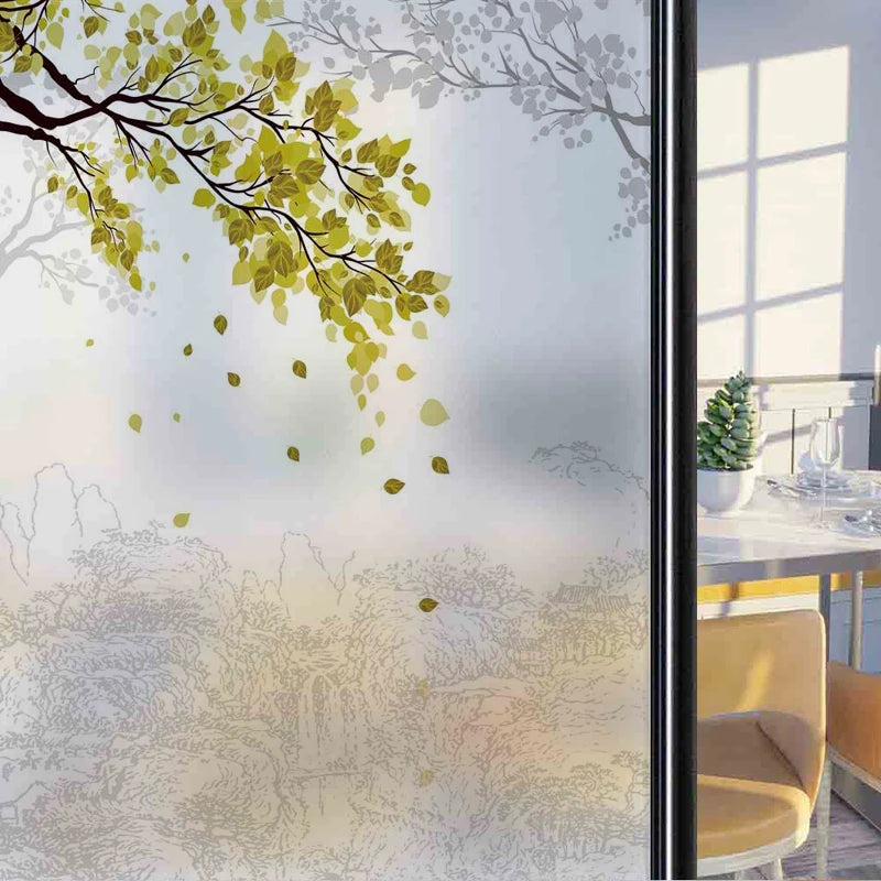 Frosted Stained Glass Window Film, Customized Decor Design, Leaf Static Cling Sticker,Home Decor Foil, Treatment