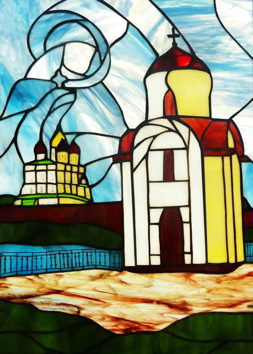 Window Film Stained Glass Stickers,Custom size Static Cling,Print Castle Church landscape Sailboat Sticker,Office Home Decor