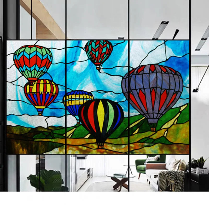 Window Film Stained Glass Stickers,Custom size Static Cling Frosted,Flower Bird Tree Print For Transom Window Glass Home Decor