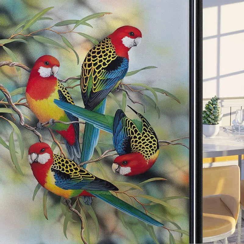 Frosted Stained Glass Window Film, Customized Art Deco Design, Birds Static Cling Sticker,Home Decor Foil, Treatment