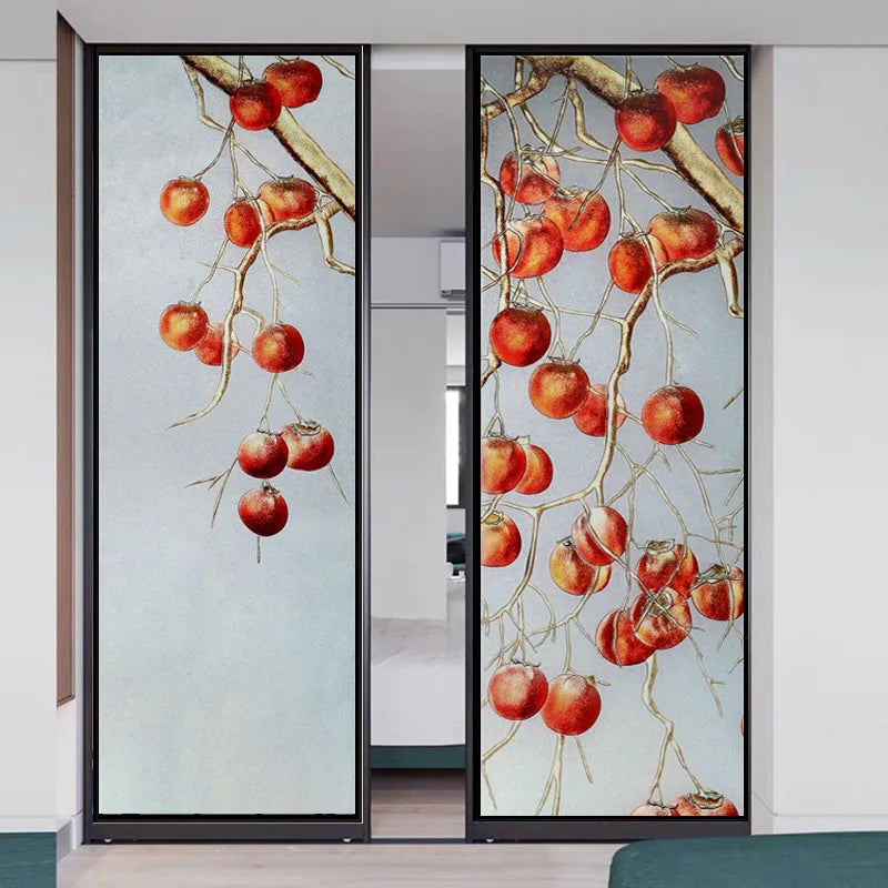 Stained Glass Films Static Cling Window Stickers Opaque Frosted Surface Bedroom Bathroom Decor Window Film Privacy Persimmon