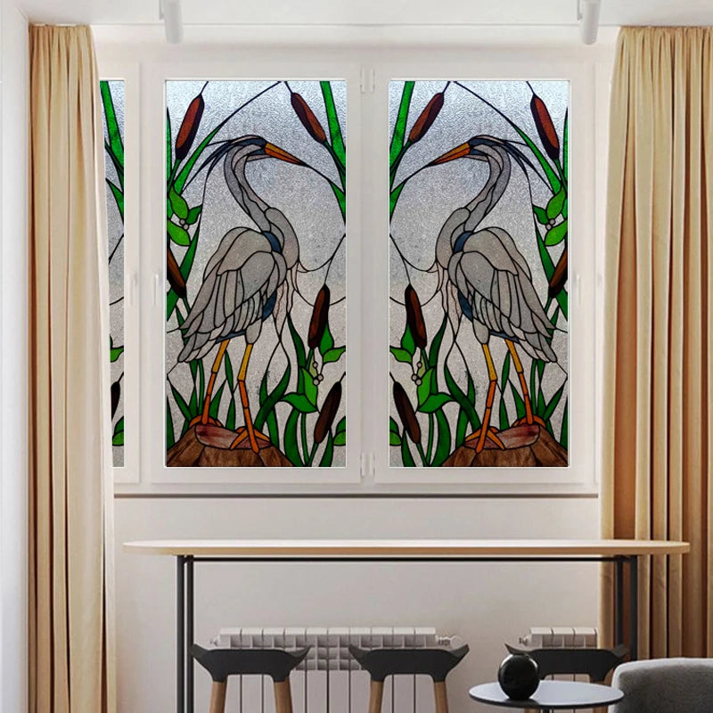 Custom Size 3D Matte Window Film, Stained Glass, Decorative UV Window Sticker, Privacy Frosted Static Cling, Home Decal,Peacock