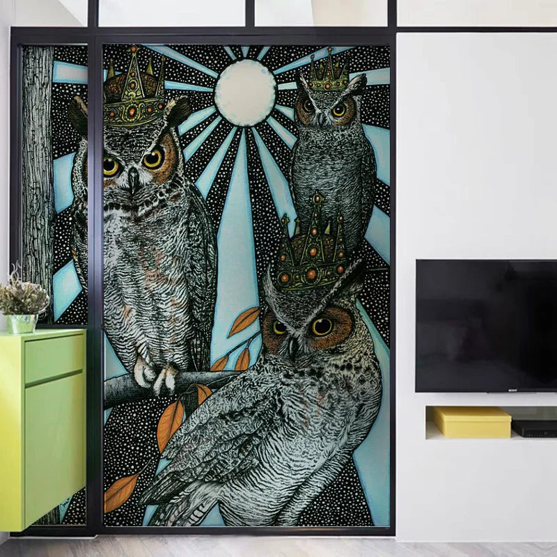 Frosted Stained Glass Window Film, Customized Art Deco Design, Birds Static Cling Sticker,Home Decor Foil, Treatment