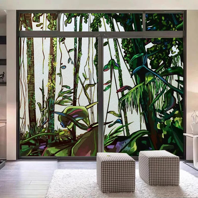 Custom Size Stained Glass Film,3D Frosted Static Cling Window Films,Decor Foil Stickers, Window Treatment for Square Glass Door