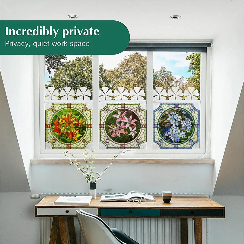 Stained Glass Window Film Frosted Glass Sticker Forest Customized Floral Leaves For Bathroom Kitchen Office Door Home Decor