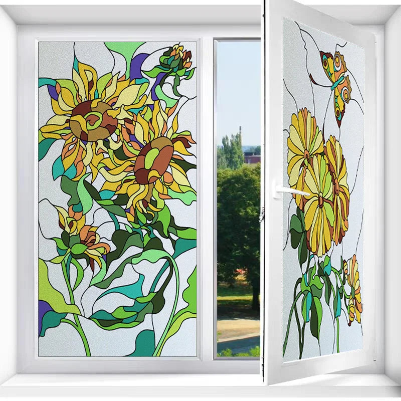 Frosted Stained Glass Film, Custom Size, Privacy, Static Cling,Door Sticker, Bathroom  Kitchen  Home Decor,Rose,Flower, Fruit