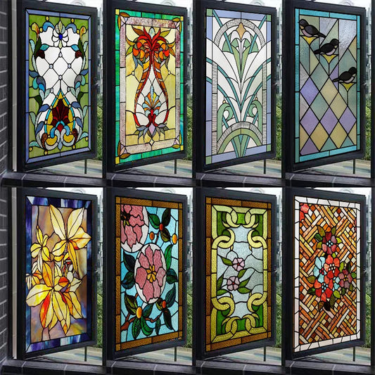 Frosted Stained Glass Window Film, Customized Privacy, Static Cling,Church Retro Vintage Sticker,Office and Home Decor