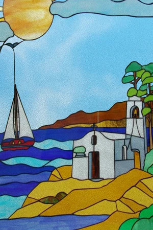 Custom size Stained Glass Films,Privacy Static Cling,Print Castle Lighthouse Sailboat Door Sticker,Office Home Decor