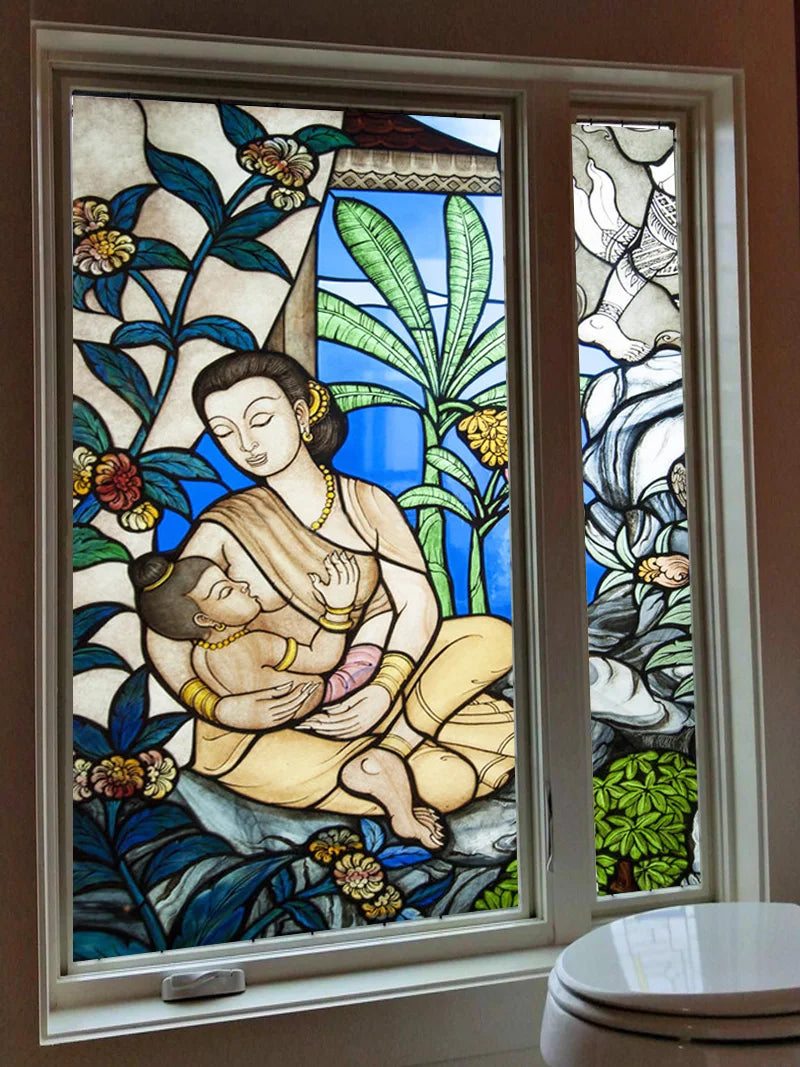 Customized Size No Glue Static Cling Frosted Stained Glass Film Window Films Sticker for Bathroom Door Home Decor People Girls