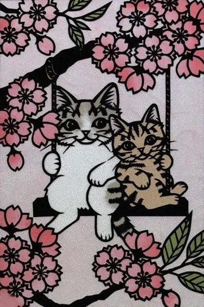 Customized Stained Glass Film Window Films Static Cling Frosted Sticker Japanese-Style Home Decor Cat  Cherry Blossom Poster