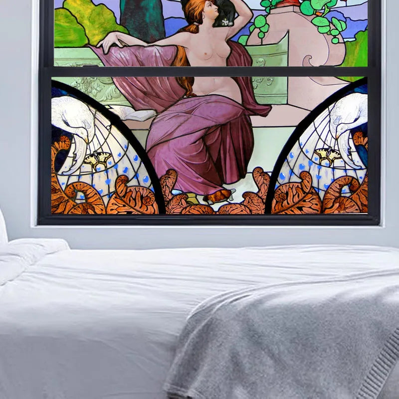 Custom Size Stained Glass Window Film, Frosted Privacy, Static Cling, Church, Mythological People, Transom Window, Home Decor