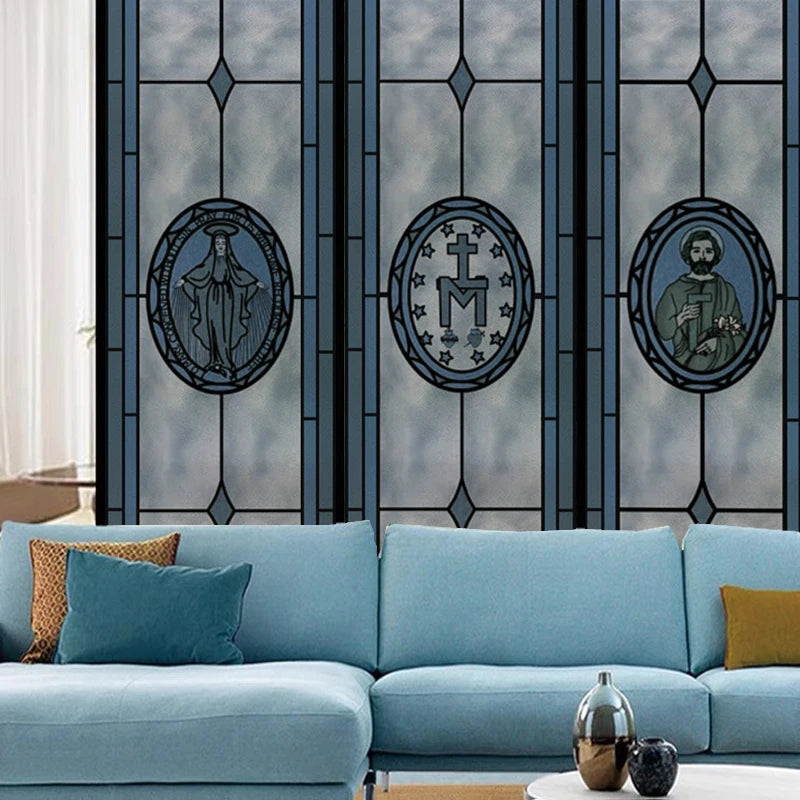 Custom Size Window Glass Films ,Privacy Window Stickers 3D Frosted Glass Film Prairie School Style Decorative Static Cling