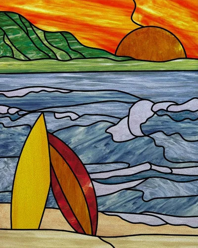 Frosted Stained Glass Window Film, Static Cling, Retro Door Sticker,Kitchen, Office, Home Decor, Customized,Sailboat