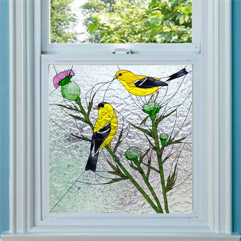 Custom size 3D Matte Window Film Stained Glass Decorative Uv Window Sticker Privacy Frosted Static Cling for Glass,Birds