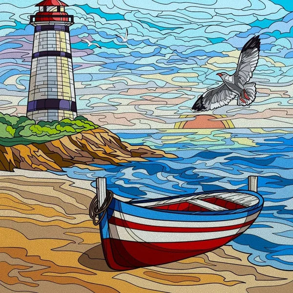 Frosted Stained Glass Window Film, Customized Ocean Boat Color, Static Cling Sticker,Home Decor Foil, Treatment