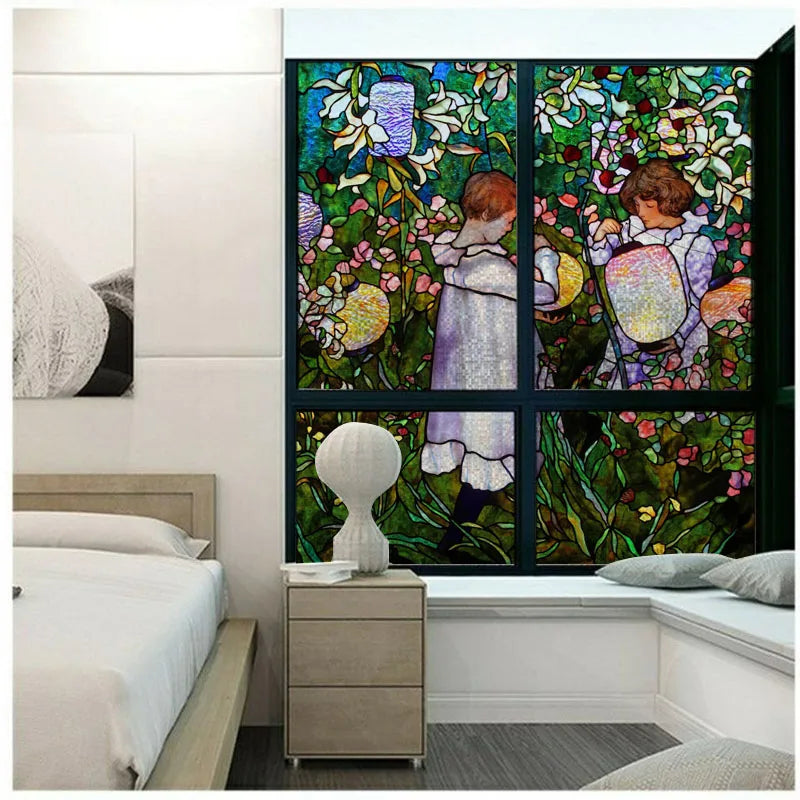 Custom Size Stained Glass Films,Window Film Frosted Sticker,Static Cling Frosted Foil For Kids Room Door Stickers Home Decor