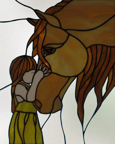 Custom size Stained Glass Window Film Retro Painted Horse Deer, Frosted Static Cling Art Colored Glass Films,Glass Sticker