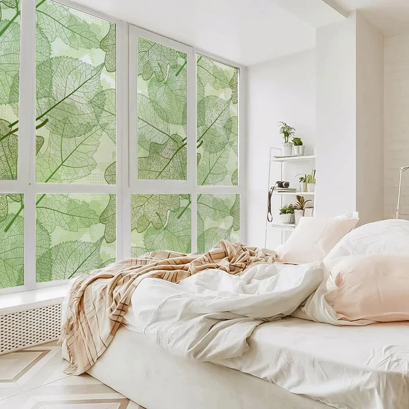 Window Film Frosted Stained Glass Films Customized Art Deco Design Leaves Static Cling Sticker,Home Decor Foil Window Treatment