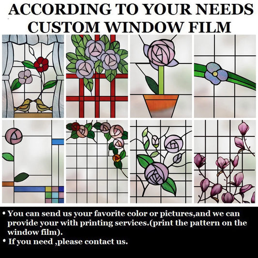 Window Film Stained Glass Films Frosted Static Cling Light-transparent Opaque Privacy Glass Sticker Home Decor Rose Flowers