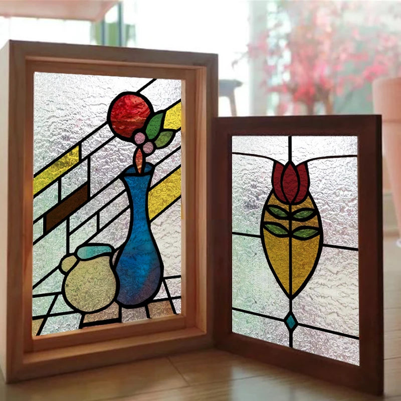 Frosted Stained Glass  Film, 3D Matte,Grid, Transparent,Static Cling,Privacy, Door Sticker,Customized for Office, Home Decor