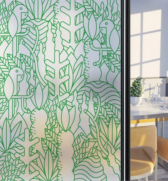 Customized Frosted Stained Glass Window Film, Art Deco Design Leaves,Static Cling, Remove Door Sticker,Home Decor