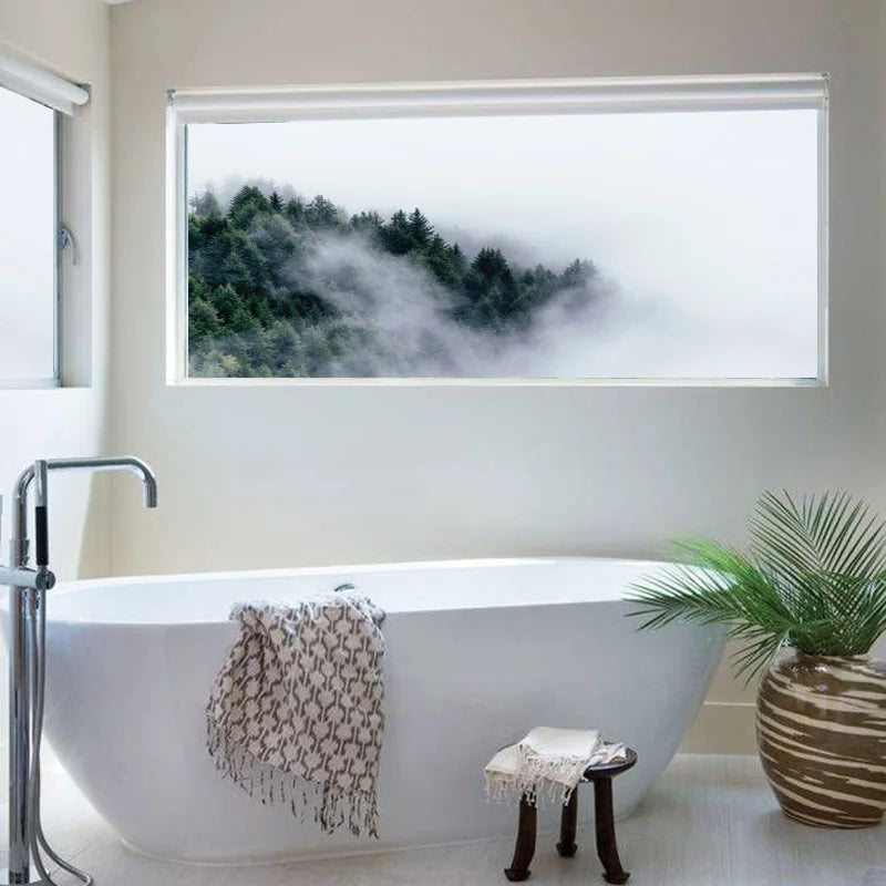 Window Film Stained Glass Stickers,Custom size Static Cling Frosted Privacy, Landscape,Tree Print For Transom Window Glass Home