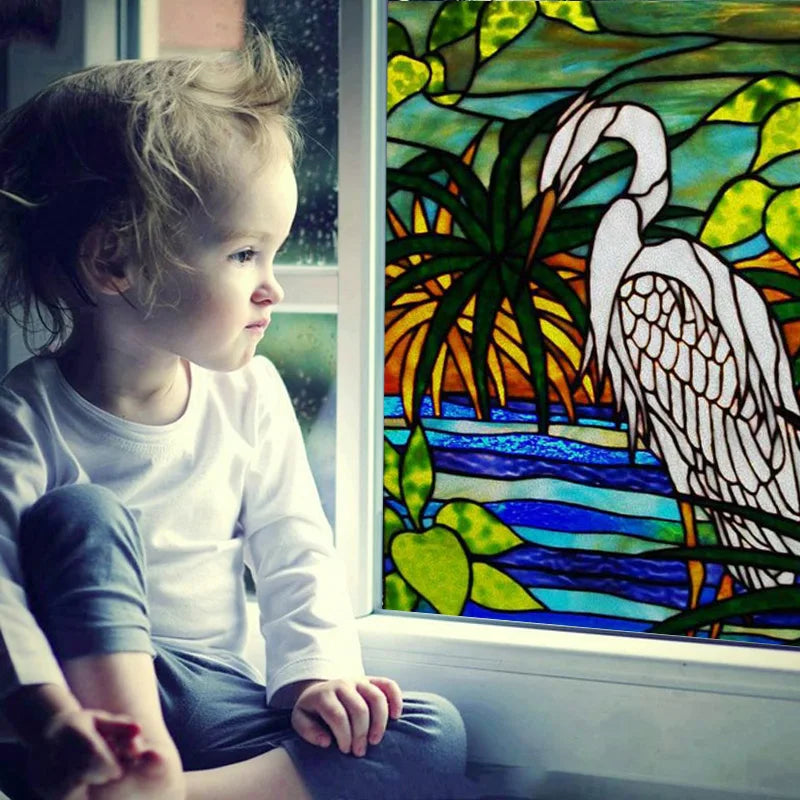 Window Film Stained Glass Films Static Cling Stickers for Bathroom Kitchen Office Home Decor,Birds Peacock,Heron,Owl,Custom size