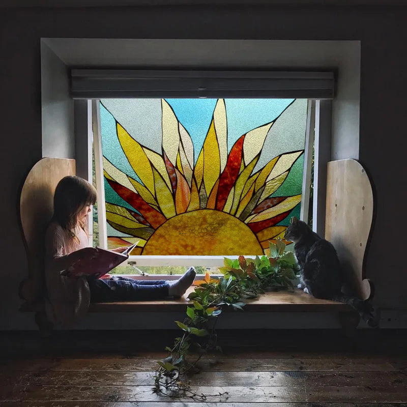 European Church Mosaic Stained Glass Films,Window Stickers Static Cling,Sun, Mosaic, Custom made to fit any Window Size or Shape