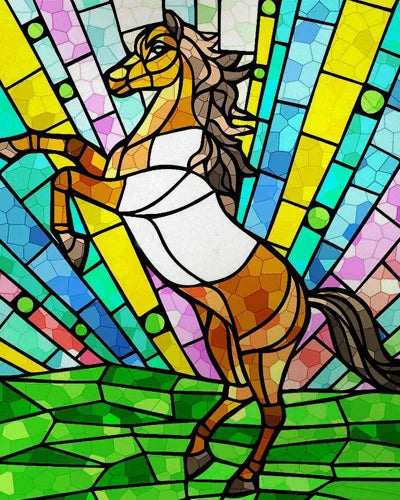 Custom size Stained Glass Window Film Retro Painted Horse Deer, Frosted Static Cling Art Colored Glass Films,Glass Sticker