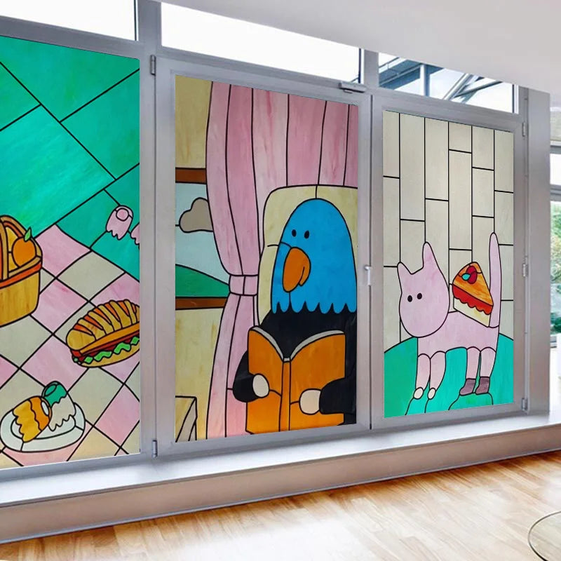 Custom Stained Glass Films Window Film Frosted Sticker Cats For Kids Room Door Light Box Poster Home Decor