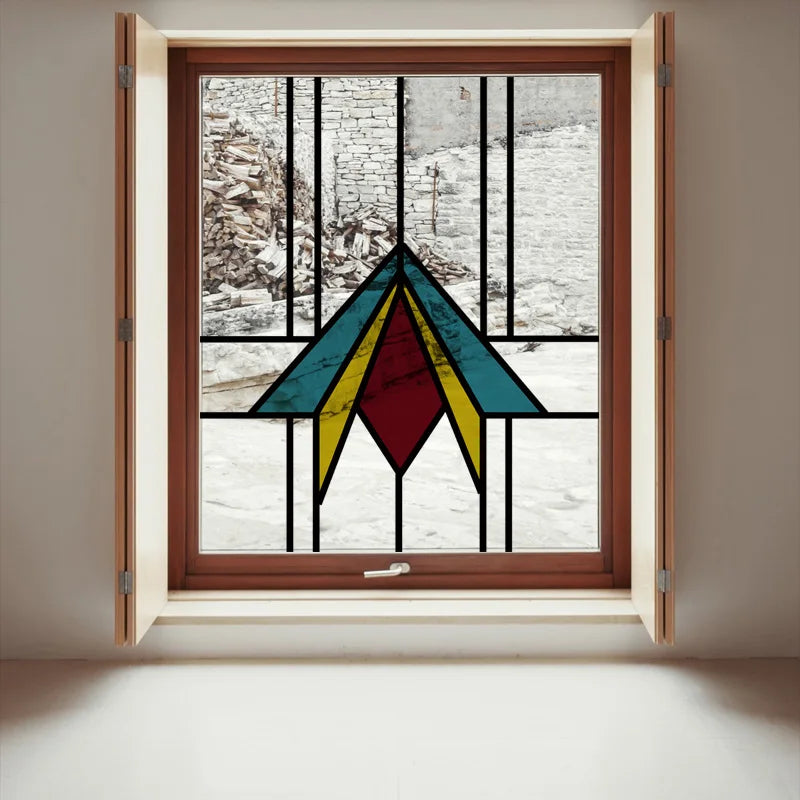 Stained Glass Window Film Transparent Glass Sticker Static Cling Prairie Scottish Style Office Door Anticollision Home Decor