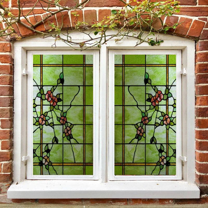 Custom Size Stained Glass Window Film Frosted Privacy Static Cling Retro Prairie Style Stickers Shower Kitchen Office Home Decor