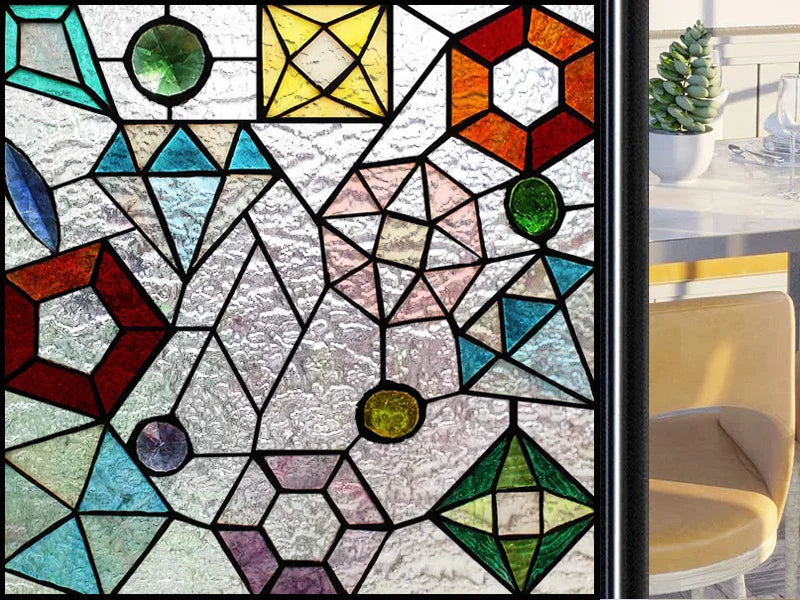 Frosted Stained Glass Window Film, Customized Art Deco Design, Static Cling Door Sticker,Home Decor Foil, Treatment