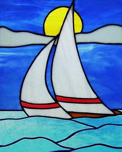 Frosted Stained Glass Window Film, Static Cling, Retro Door Sticker,Kitchen, Office, Home Decor, Customized,Sailboat