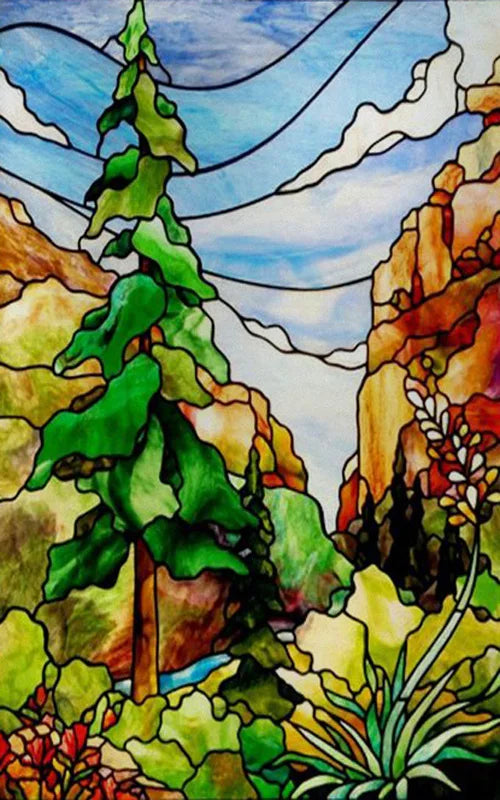 Custom Size Stained Glass Stickers,Static Cling,Frosted Privacy Print, Tree,Rivers for Window, Door, Home Decor