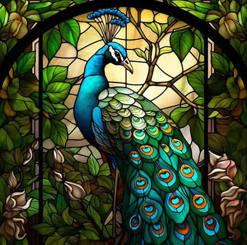 Stained Glass Window Film,Frosted Static Cling,Custom made to fit Window Size or Shape,Kitchen Bathroom Door Decor Peacock birds