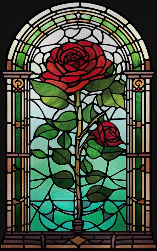 Rose Stained Glass Window Film, Frosted Window Film, ,Privacy,No Glue, Static Cling, Home Decorative