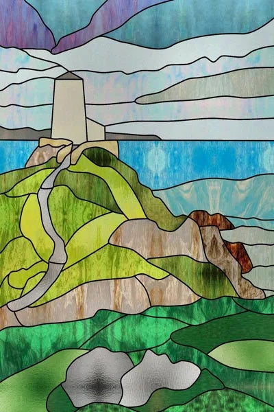 Custom Size Stained Glass Window Film, Retro Painted Frosted Static Cling, Vintage Glass Films Sticker, Lighthouse Sailboat