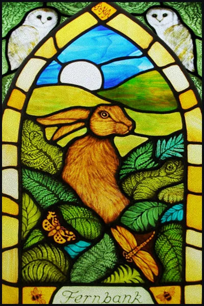 Custom Size Stained Glass Window Film Animal Pattern Rabbit Crow  Bird Fox For Rectangular Shape Glass Office Home Decor