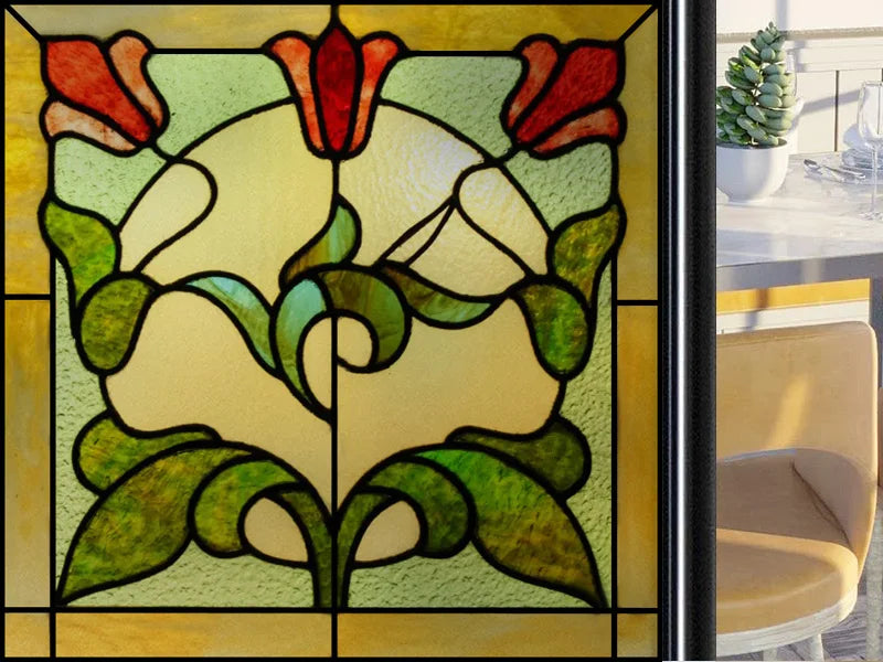Frosted Stained Glass Window Film, Customized Art Deco Design, Static Cling Door Sticker,Home Decor Foil, Treatment