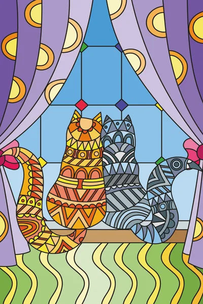 Customized Stained Glass Film Window Films Static Cling Frosted Sticker Japanese-Style Home Decor Cat  Cherry Blossom Poster