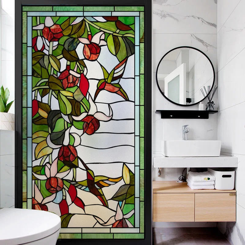 Frosted Stained Glass Window Film, Customized Art, Peacock Hummingbird Static Cling Sticker,Home Decor, Treatment