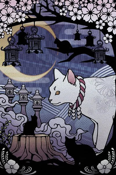 Customized Stained Glass Film Window Films Static Cling Frosted Sticker Japanese-Style Home Decor Cat  Cherry Blossom Poster