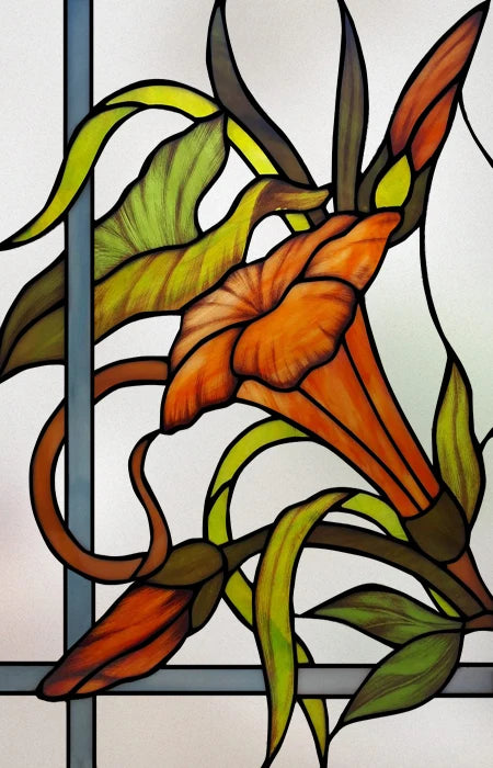 Frosted Stained Glass Window Film, Print Flowers, Static Cling,Privacy Door Sticker,Kitchen, Office, Home Decor, Customized
